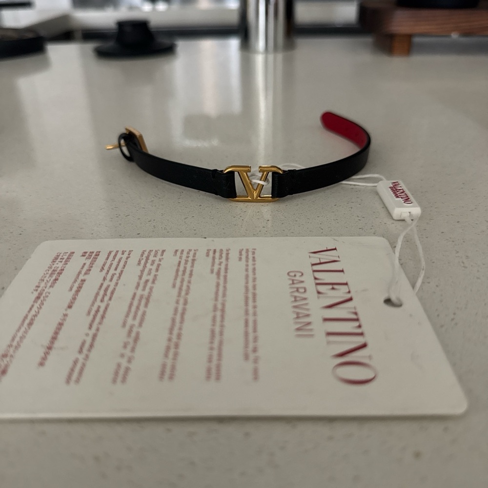 Valentino Black and Red Leather Bracelet